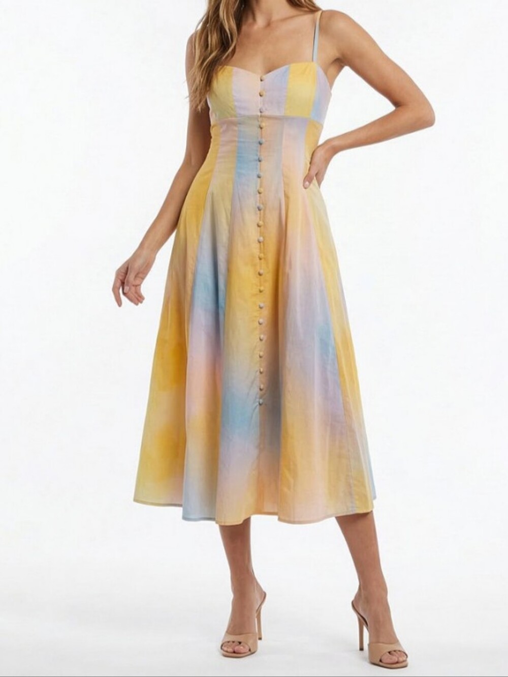 Women's Sleeveless A-Line Sweetheart Neck Button-Front Dress